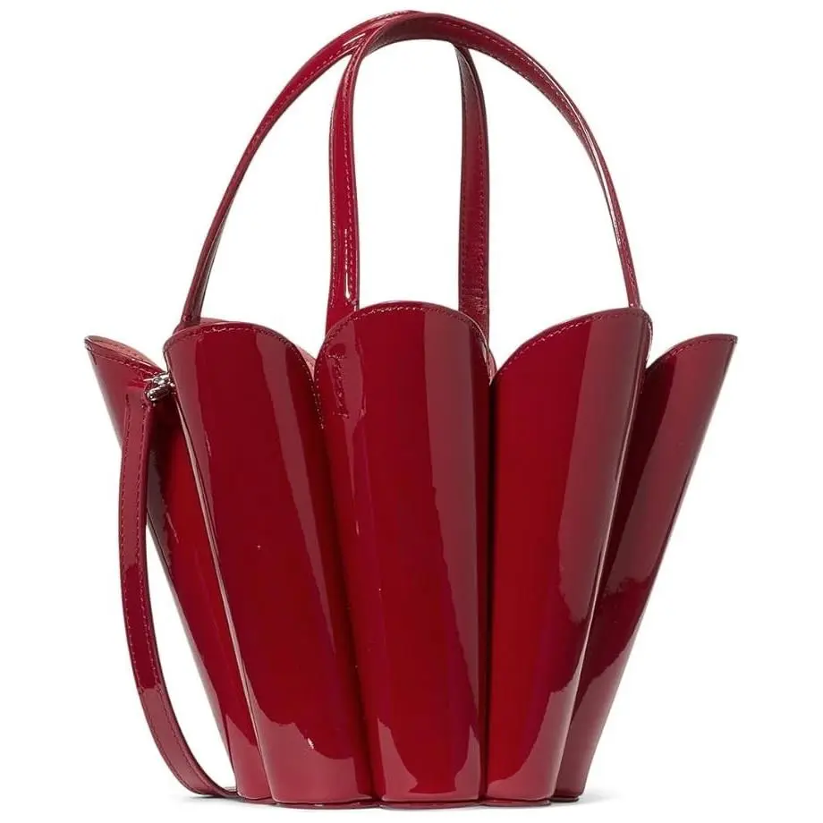 Kate Spade The Spade Flower Bucket Bag Patent Leather C/b Dark Scarlet Red