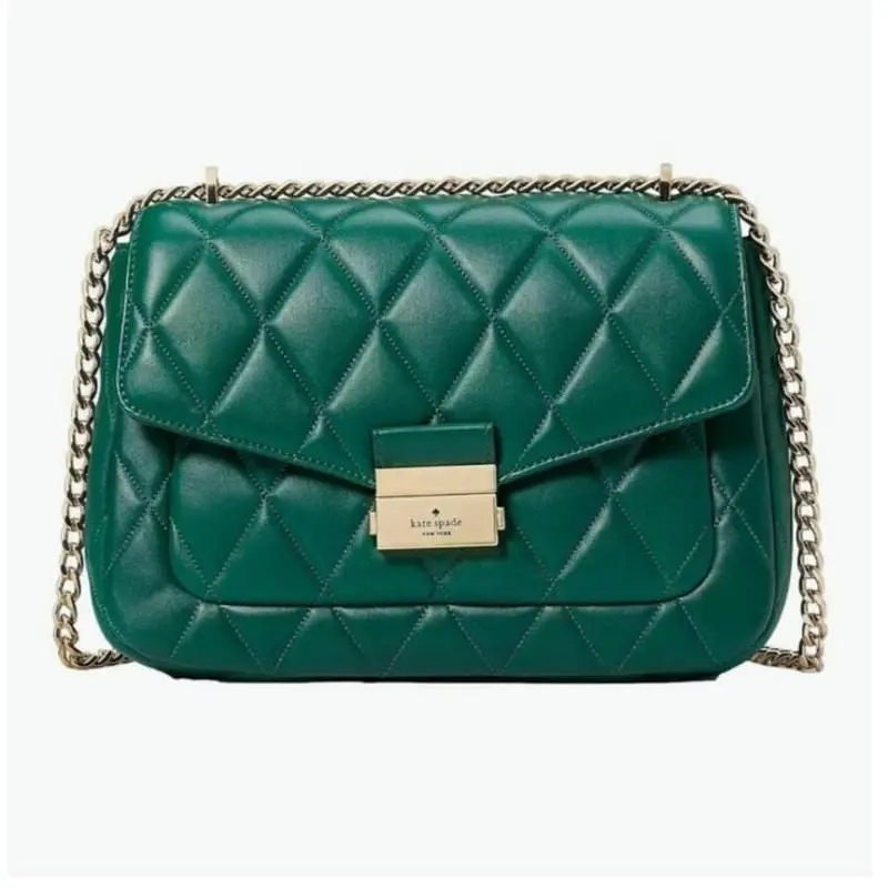 Kate Spade Carey Smooth Leather Medium Flap Quilted Shoulder Bag Deep Jade