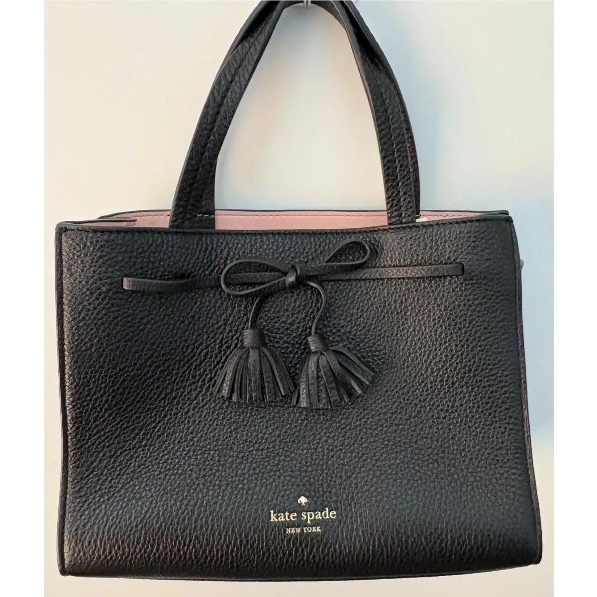 Kate Spade Hayes Street Sam Satchel Small Black Leather W/pink Lining