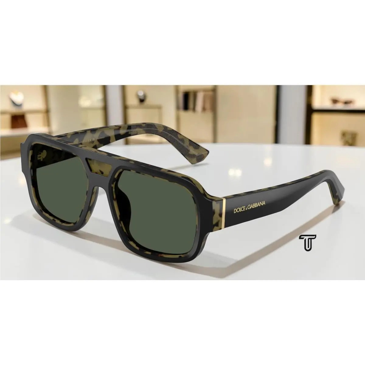 Dolce Gabbana DG4516 34049A Black Yellow Havana Green Polar 55mm Mens Sunglasses