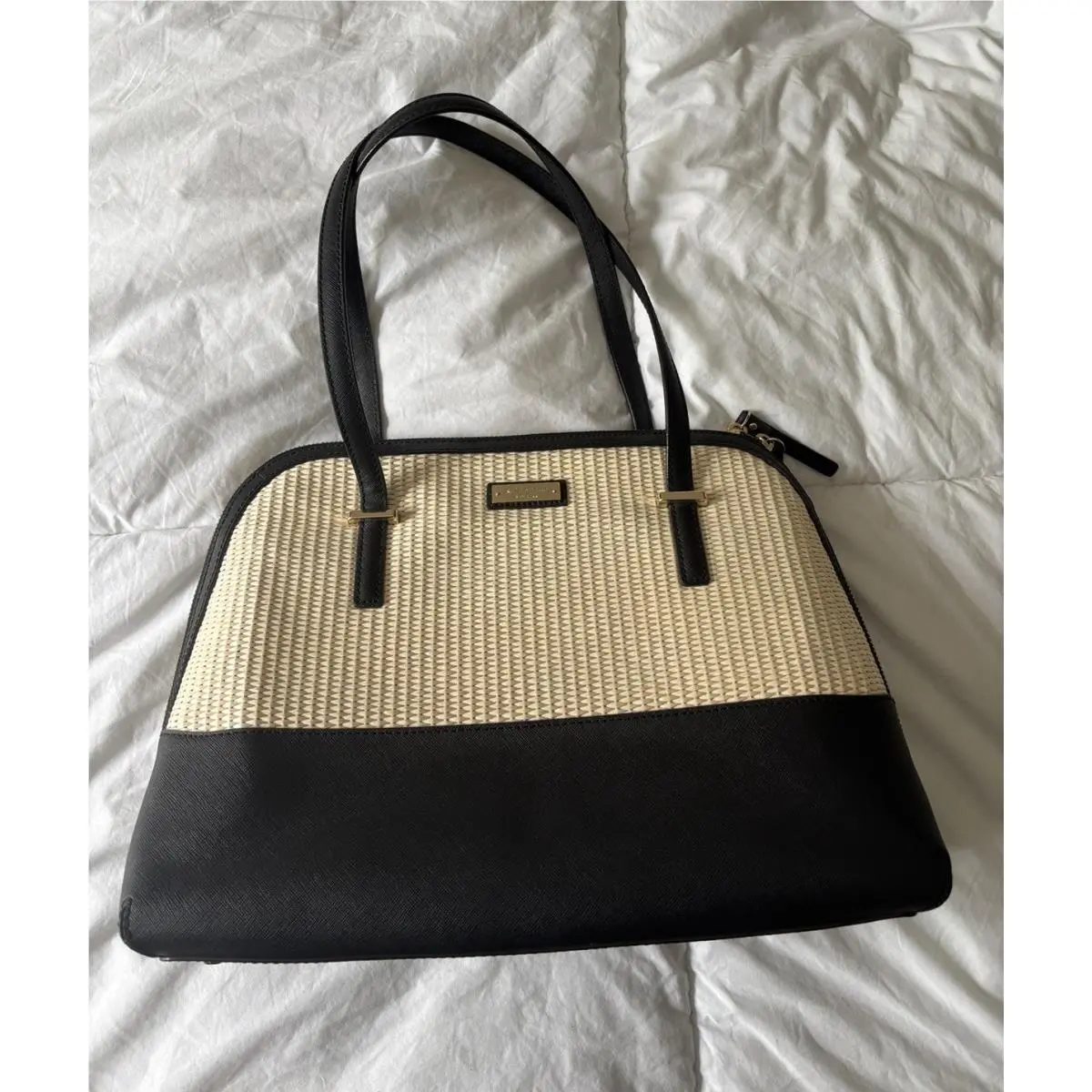 New Kate Spade Maise Shoulder Bag Wicker Cedar Street Straw Black Beige