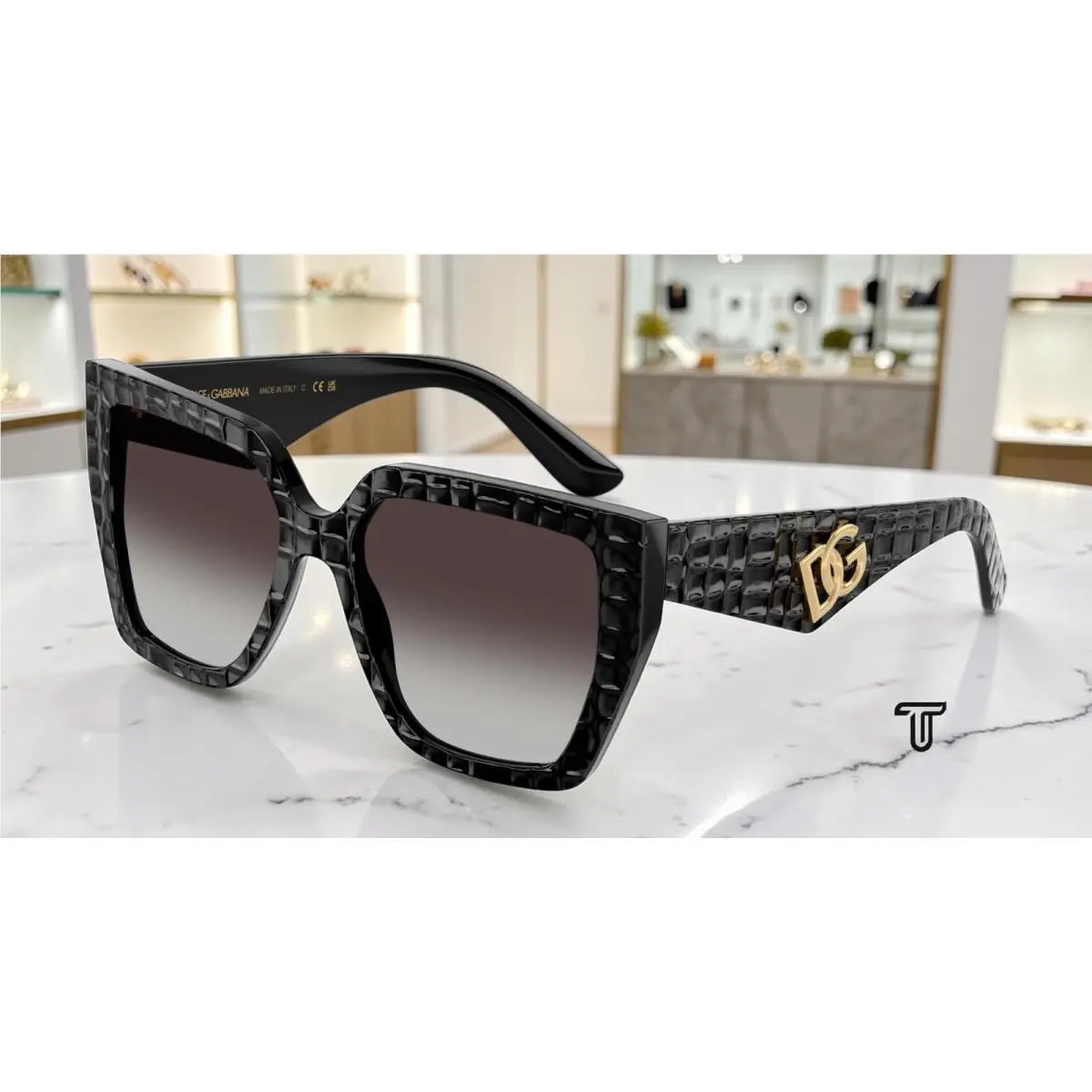 Dolce Gabbana DG4438 32888G Black Texture Cocco Grey Grad 55mm Women Sunglass