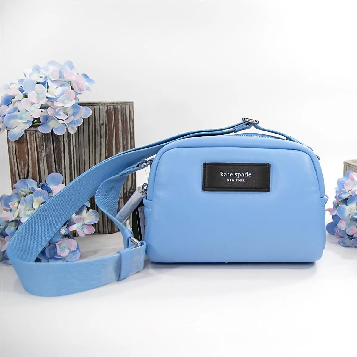 Kate Spade Puffed Smooth Astral Blue Leather Crossbody Shoulder Bag