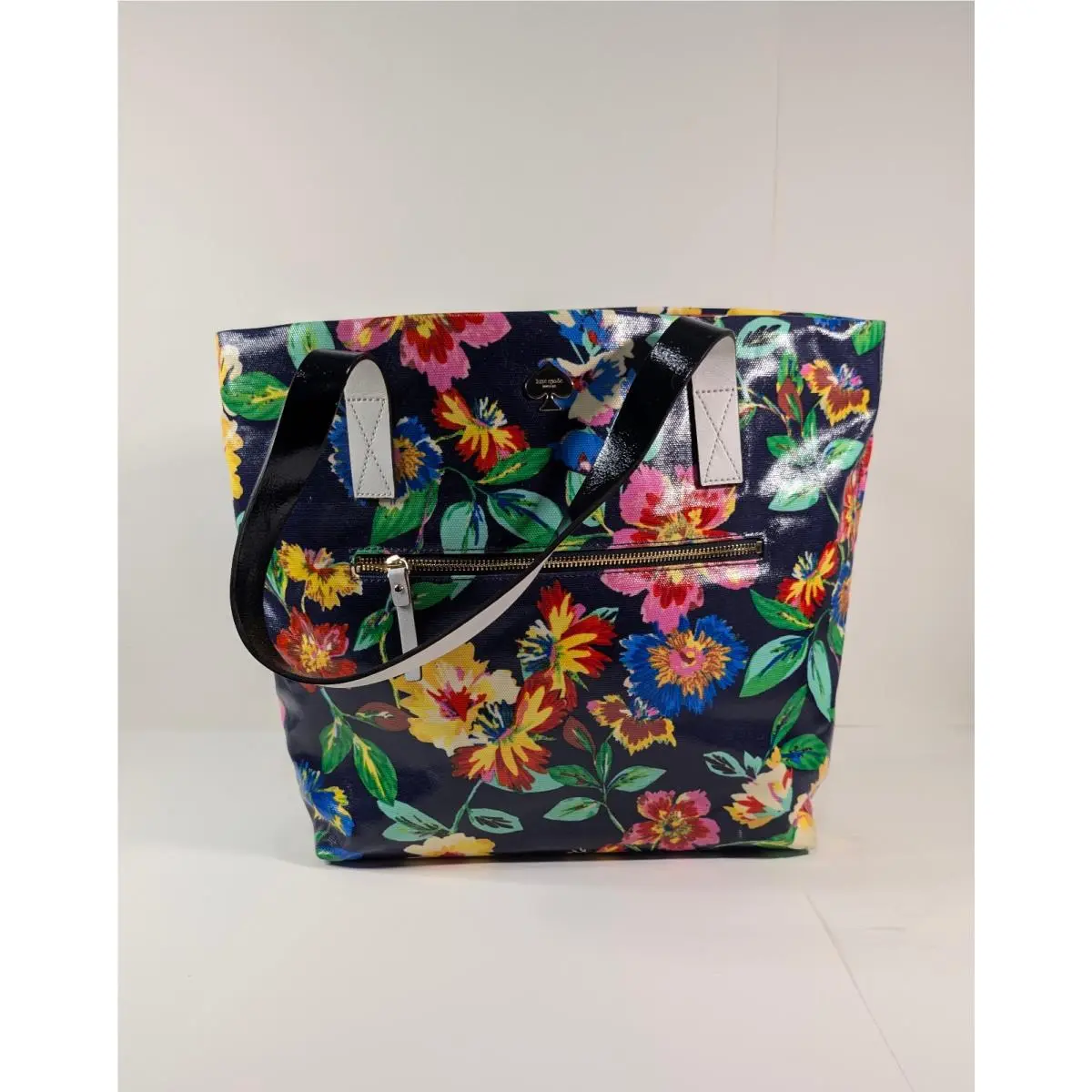 Kate Spade Bon Shopper Womens Coated Canvas Flicker French Navy Floral Tote Bag
