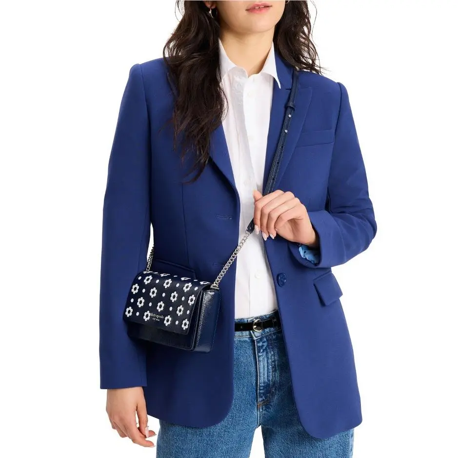 Kate Spade Morgan Daisy Embossed Saffiano Leather Crossbody Parisian Navy Silver