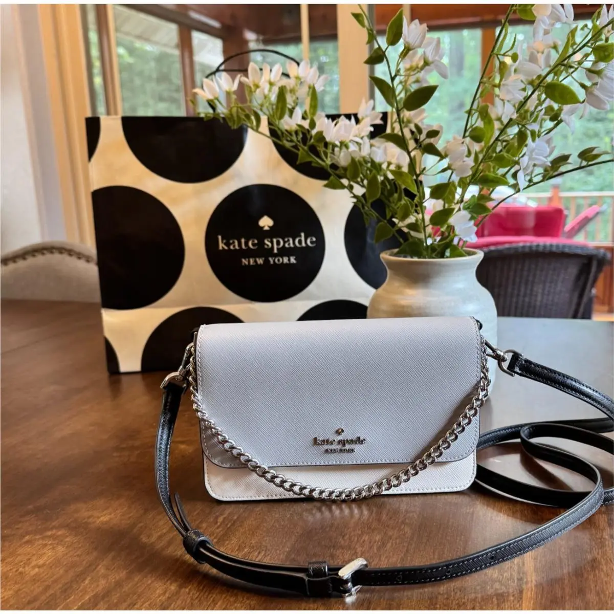 New Kate Spade Madison Small Flap Crossbody Saffiano Leather Platinum Grey