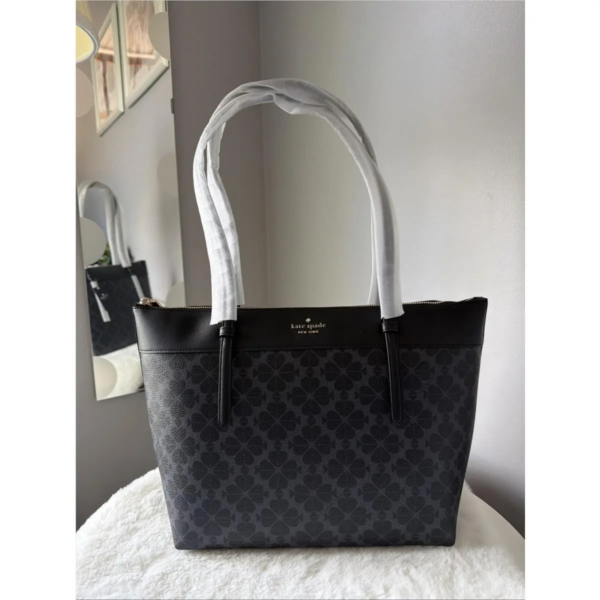 Kate Spade All Day Large Spade Flower Tote Heart Bag Charm Black