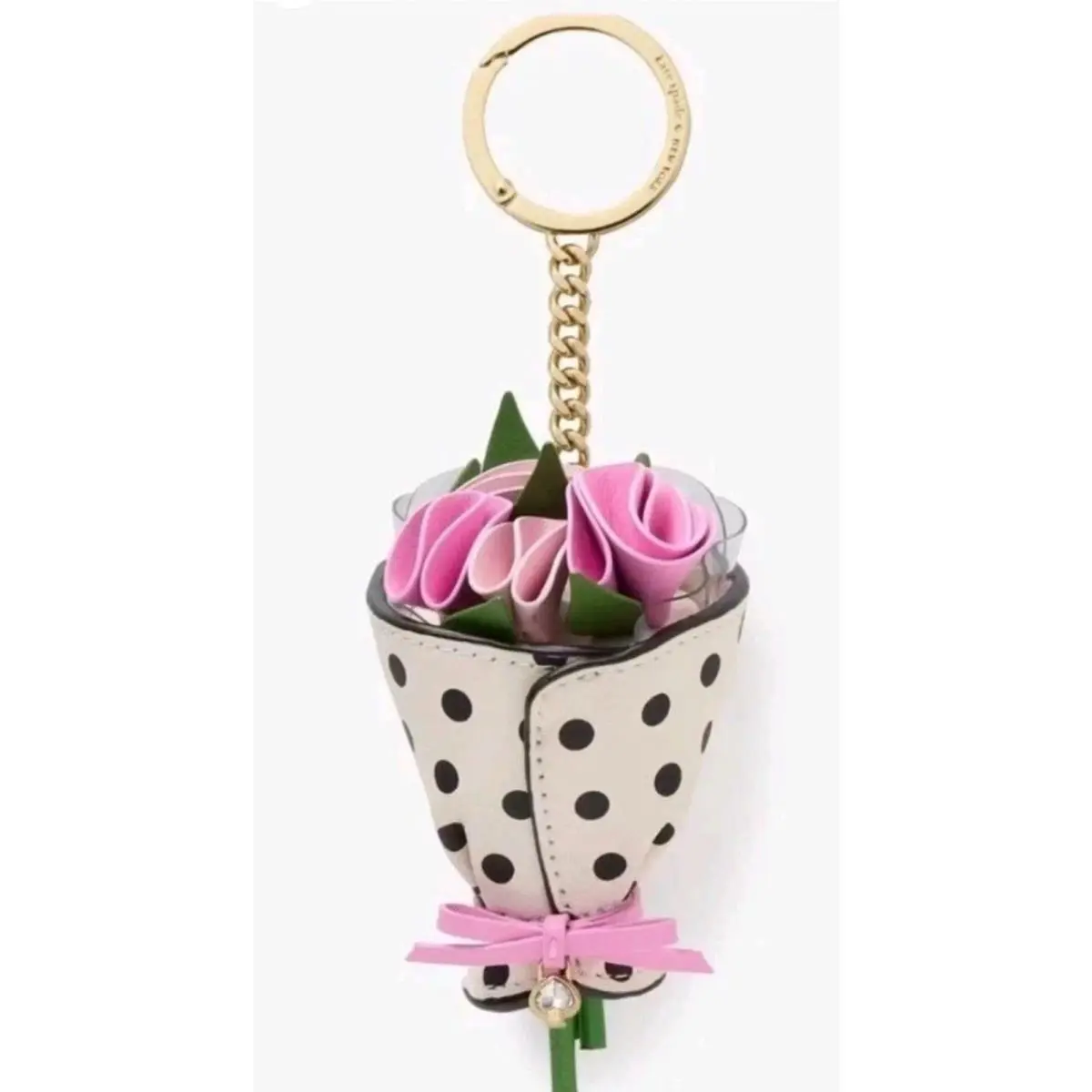 Kate Spade 3D Pink Flower Bouquet Wrapped Black/white Keychain Bag Charm