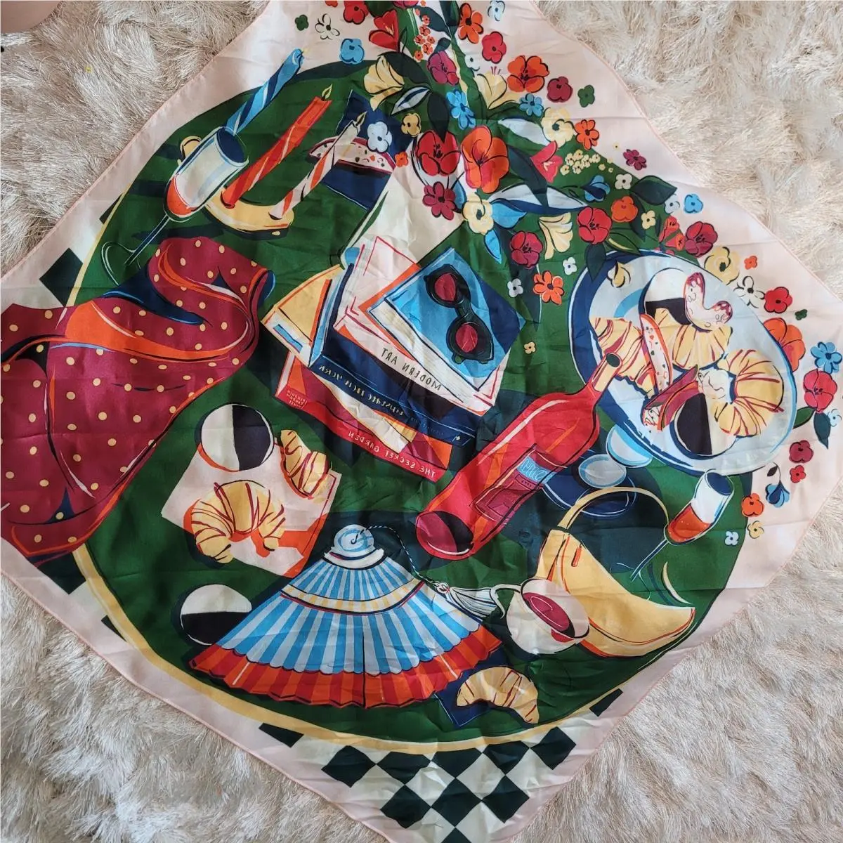 Kate Spade What`s In My Bag Silk Square Scarf Blue Multi