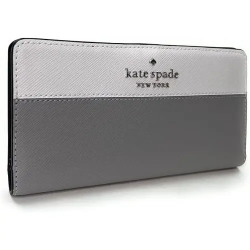 New Kate Spade New York Staci Large Slim Bifold Black Gray Wallet
