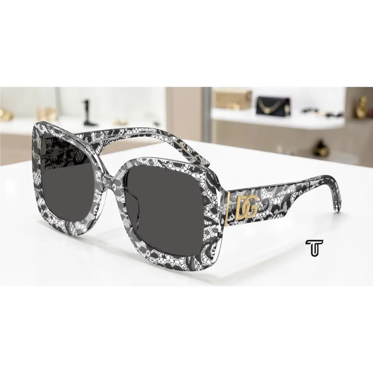 Dolce Gabbana DG4513 328787 Black Lace Dark Grey 55 mm Women`s Sunglasses
