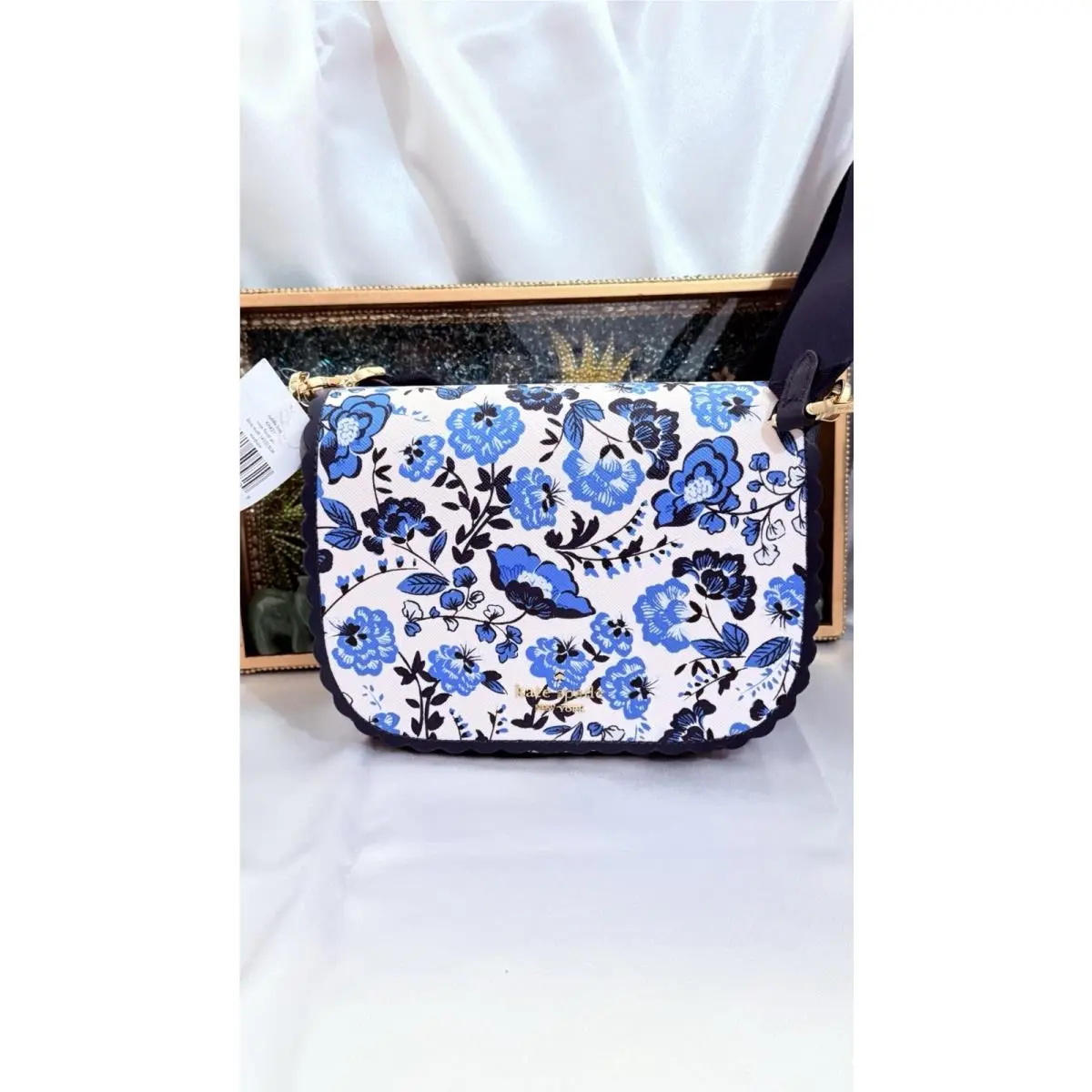 Kate Spade Madison Vase Floral Saddle Bag Handbag Crossbody Floral Peacock Blue
