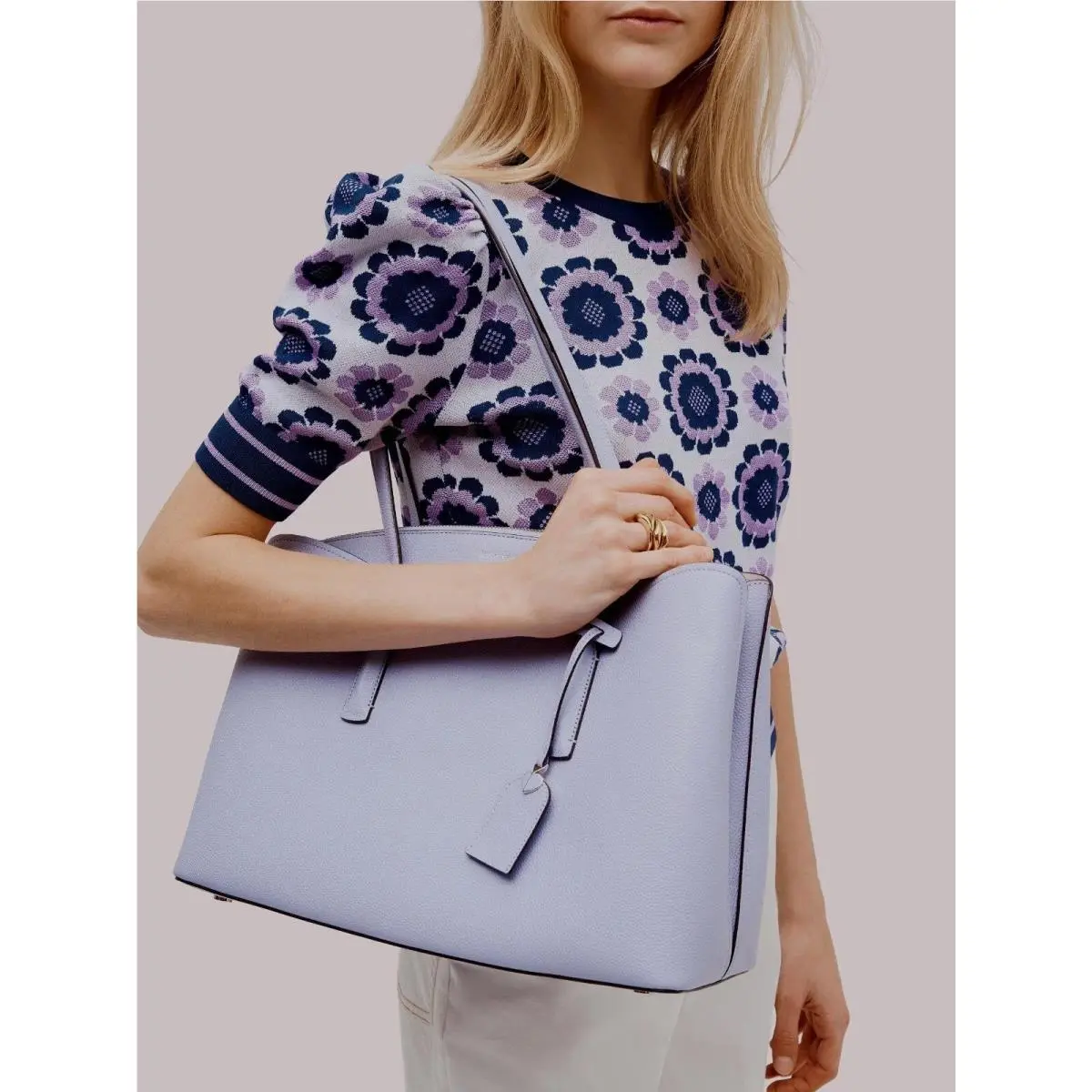 Kate Spade New York Margaux Large Work Tote Bag Blue Silver