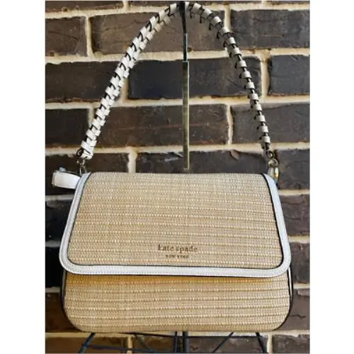Kate Spade Hudson Straw Medium Convertible Shoulder Bag Cream Multi