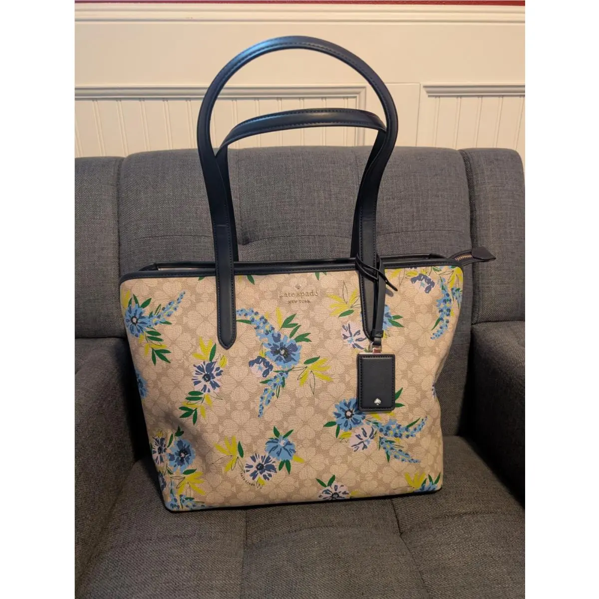Kate Spade New York Flower Floral Large Tote Blazer Blue Multicolor