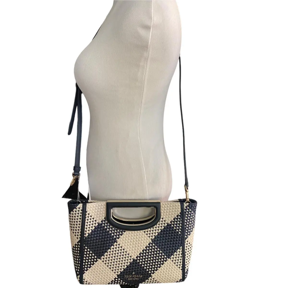Kate Spade Alexia Gingham Crossbody Straw/leather Bag KA785