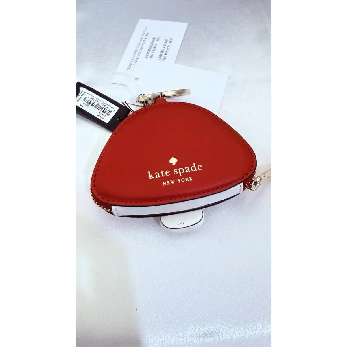 Kate Spade 3d Mushroom Bag Charm Keychain Zip Coin Purse Red Gold New