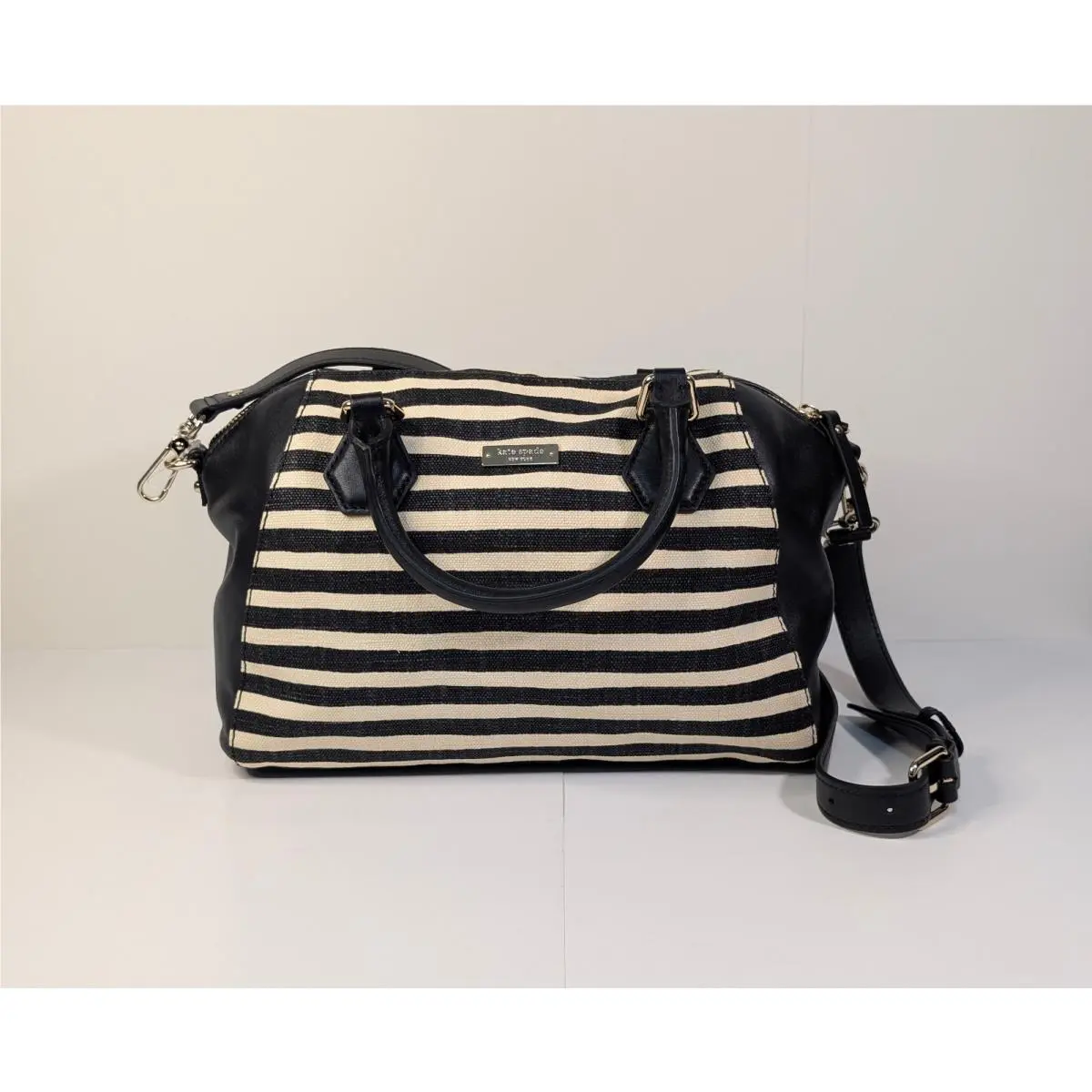 Kate Spade Catherine Pippa Street Stripe Black White Satchel Crossbody