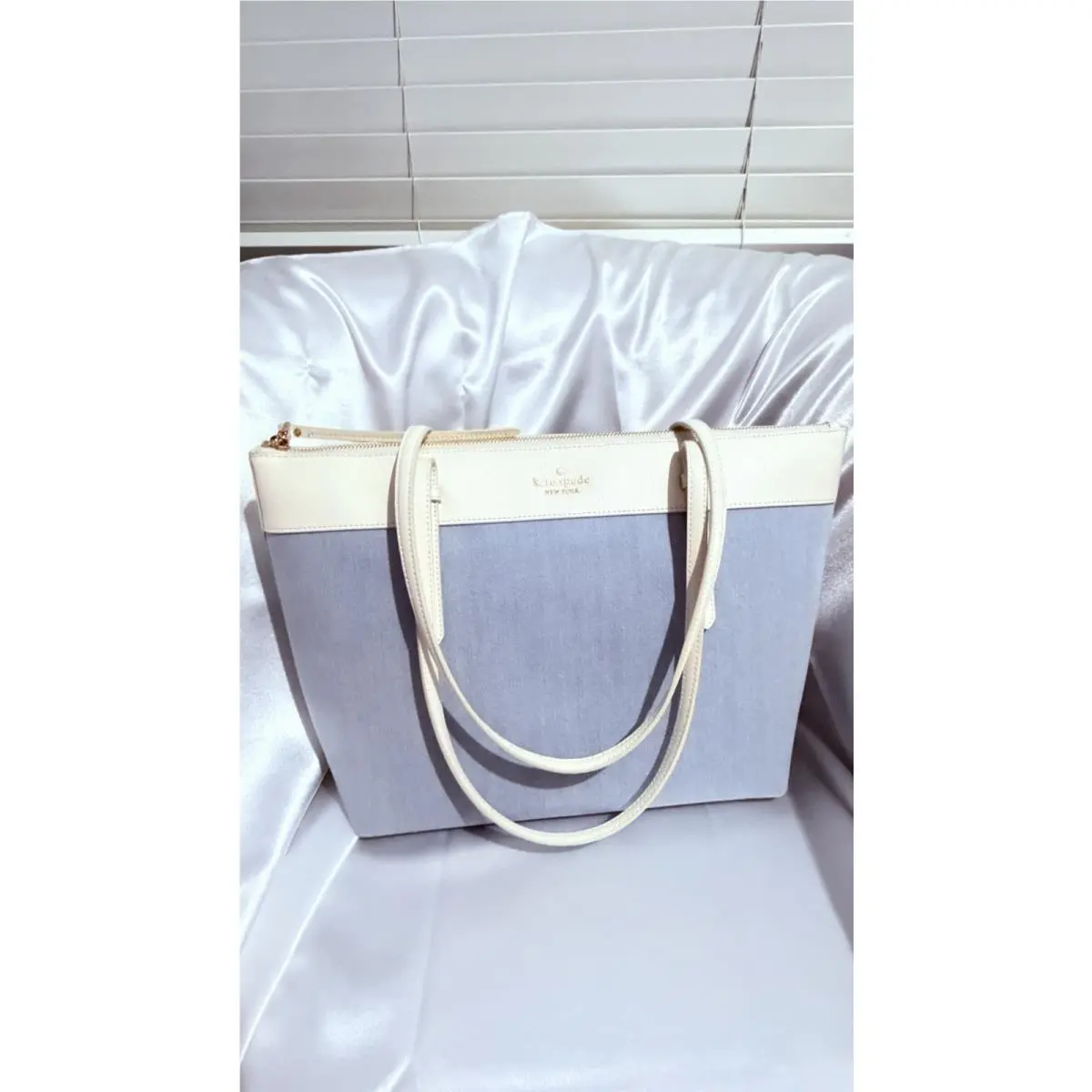 Kate Spade New York All Day Denim Tote Bag Bag Handbag Blue Zip Purse New