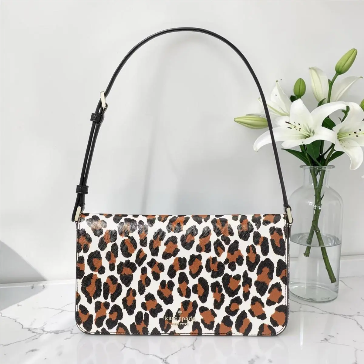 Staci Spotted Animal Print Medium Flap Shoulder Bag Cream KH400 by Kate Spade