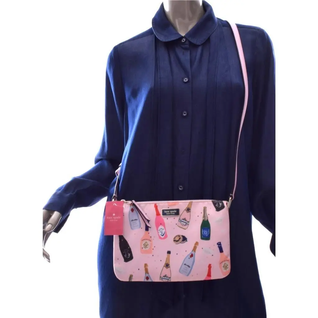 Kate Spade Dawn Pink Nylon Champagne Triple Gusset Crossbody Bag