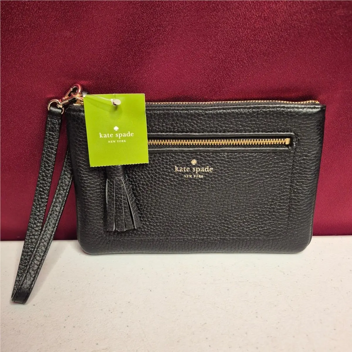 Kate Spade Wristlet Womens Small Black Chester Street Tinie Leather Tassel New