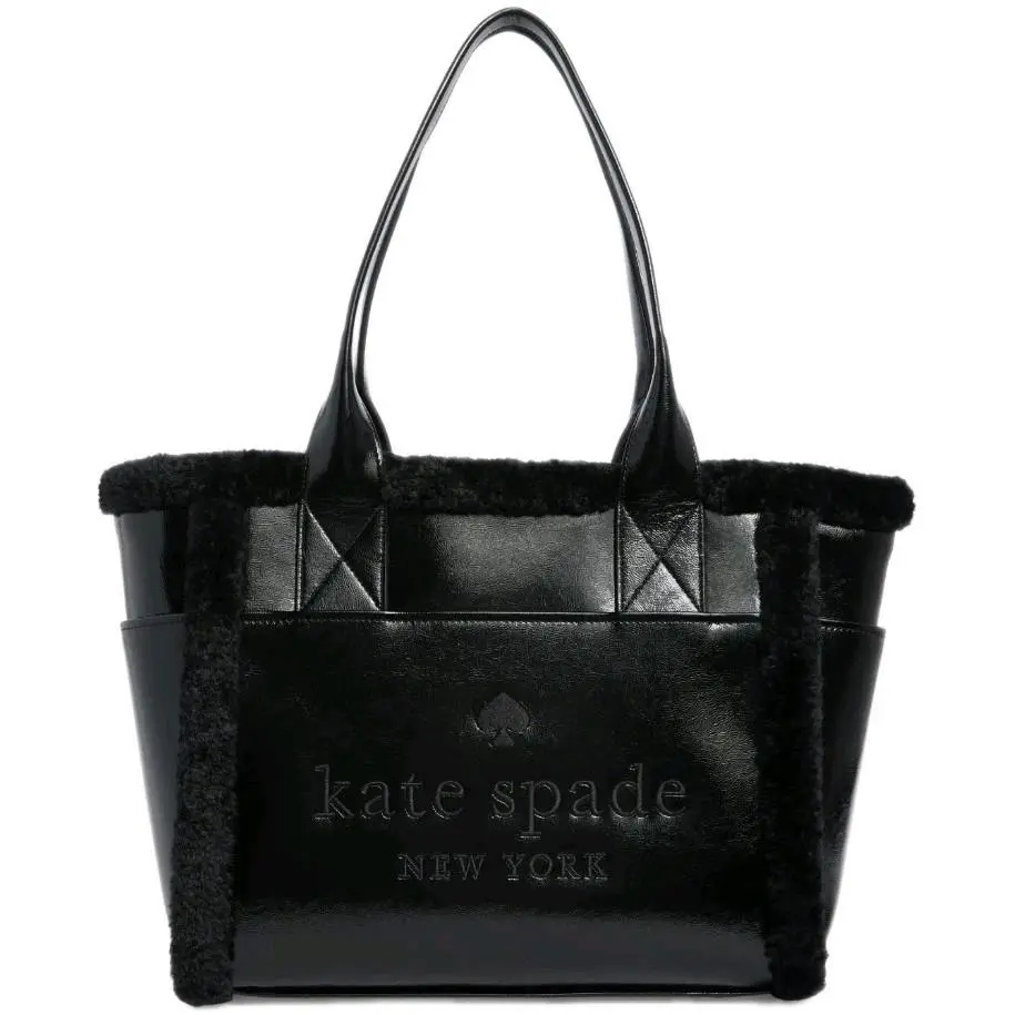 Kate Spade Jett Shearling Large Tote Bag Black
