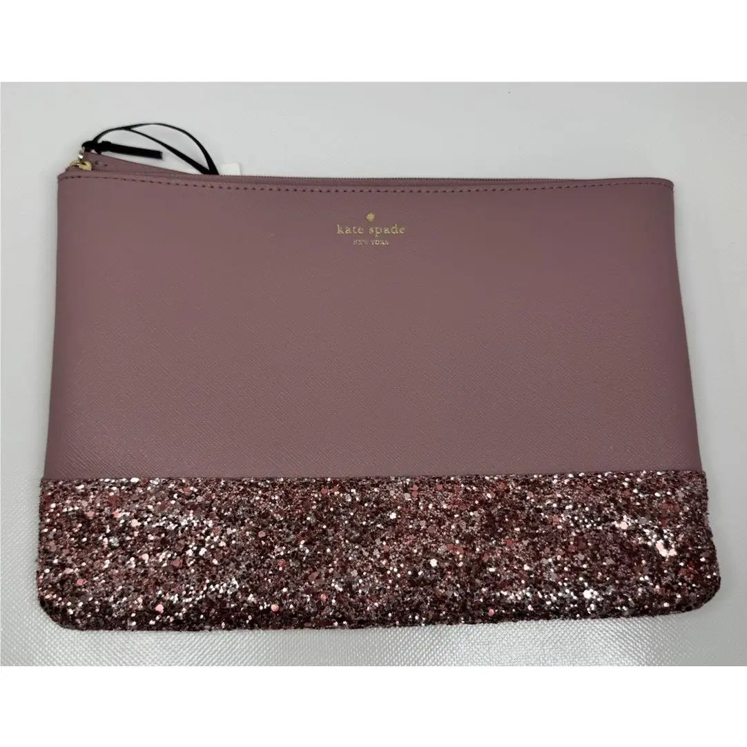 Kate Spade • Greta Court Dusty Peony Pink Gia Glitter Pouch Clutch Bag
