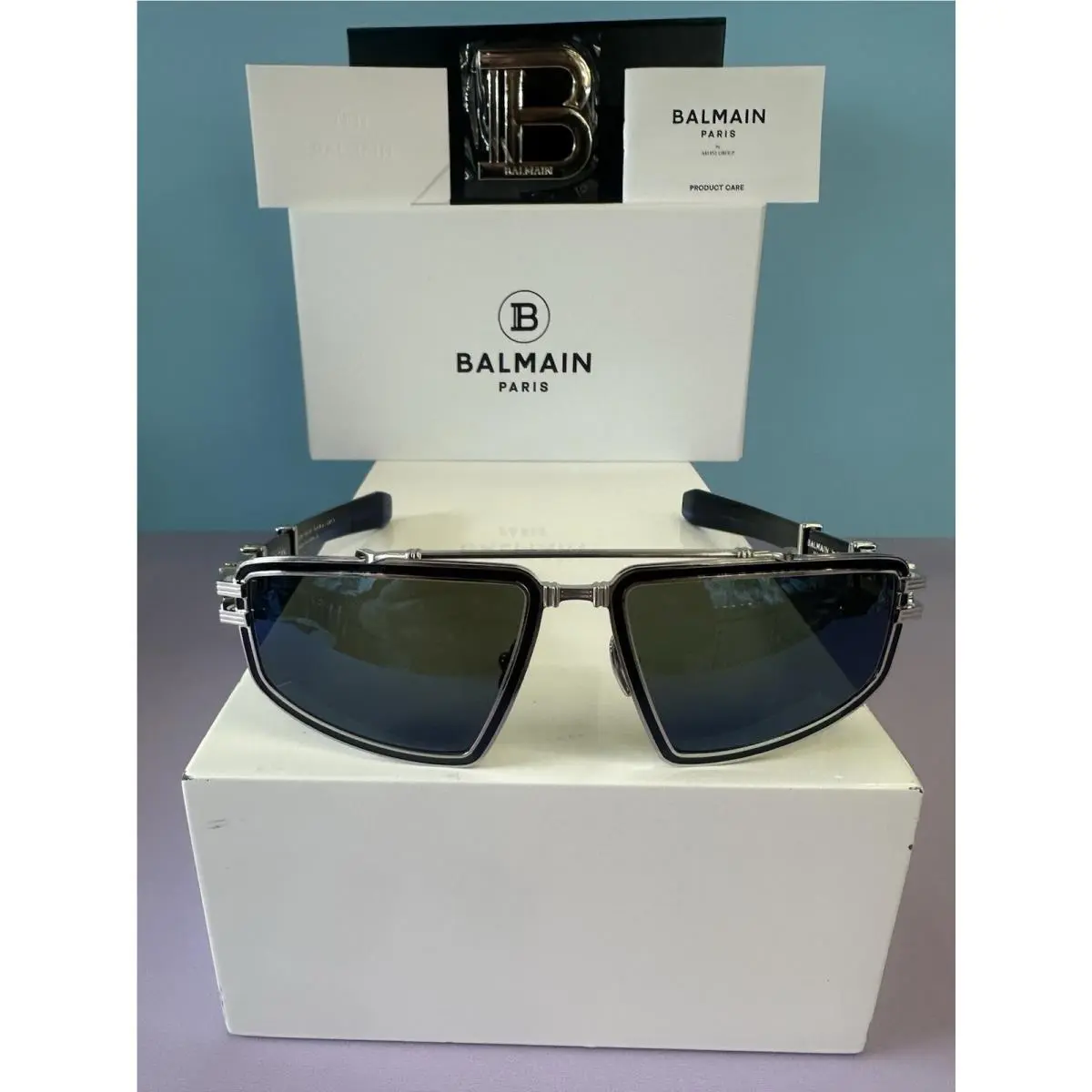 Balmain Titan Brushed Silver/blue Swirl BPS-139C 59mm Sunglasses