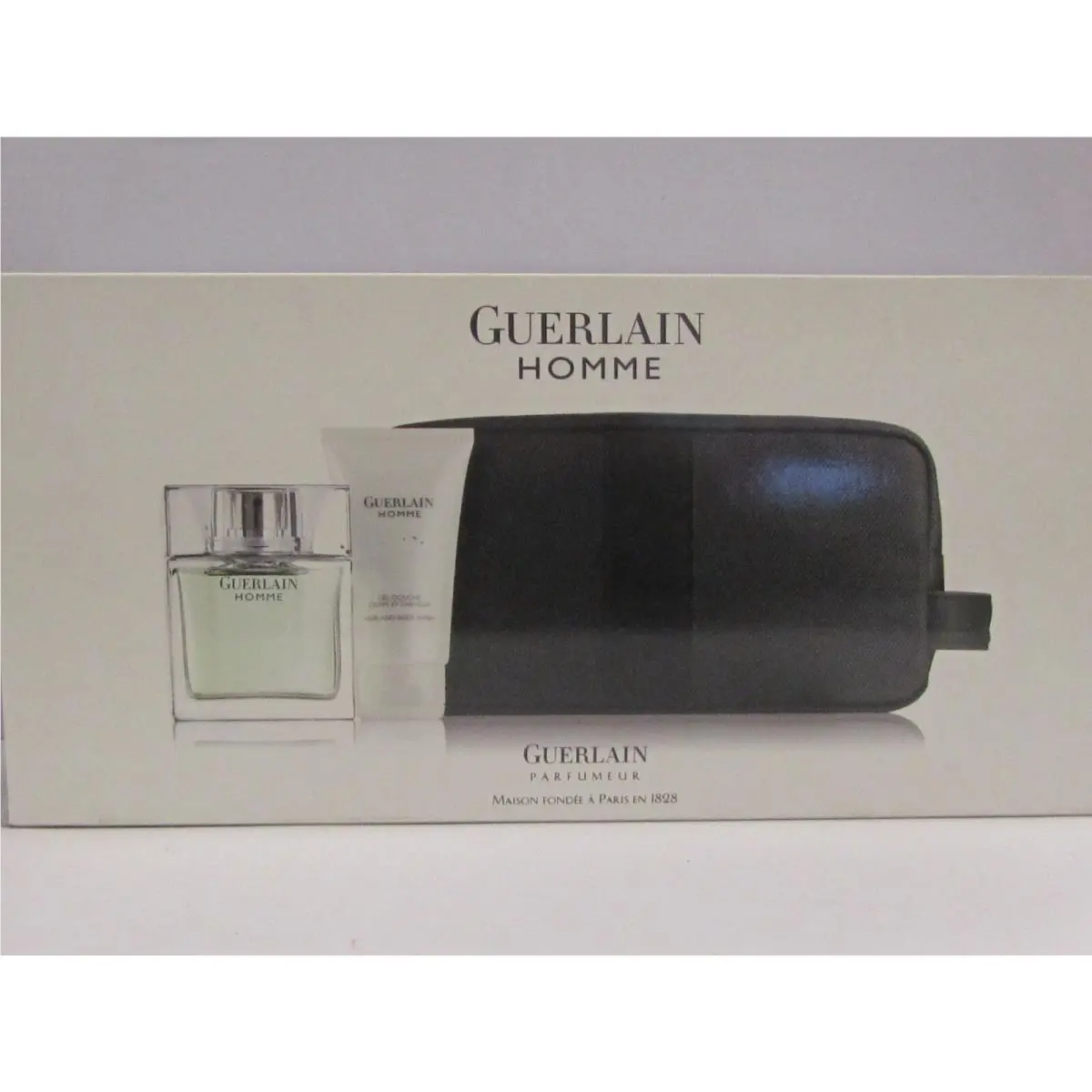 Guerlain Homme Men Set 2.7 oz Edt Spray + 2.5 oz Hair Body Wash + Travel Bag