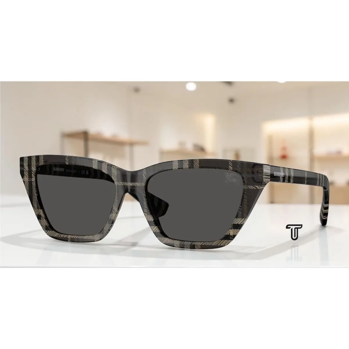 Burberry BE4468F 419987 Grey Check Dark Grey 54 mm Women`s Sunglasses