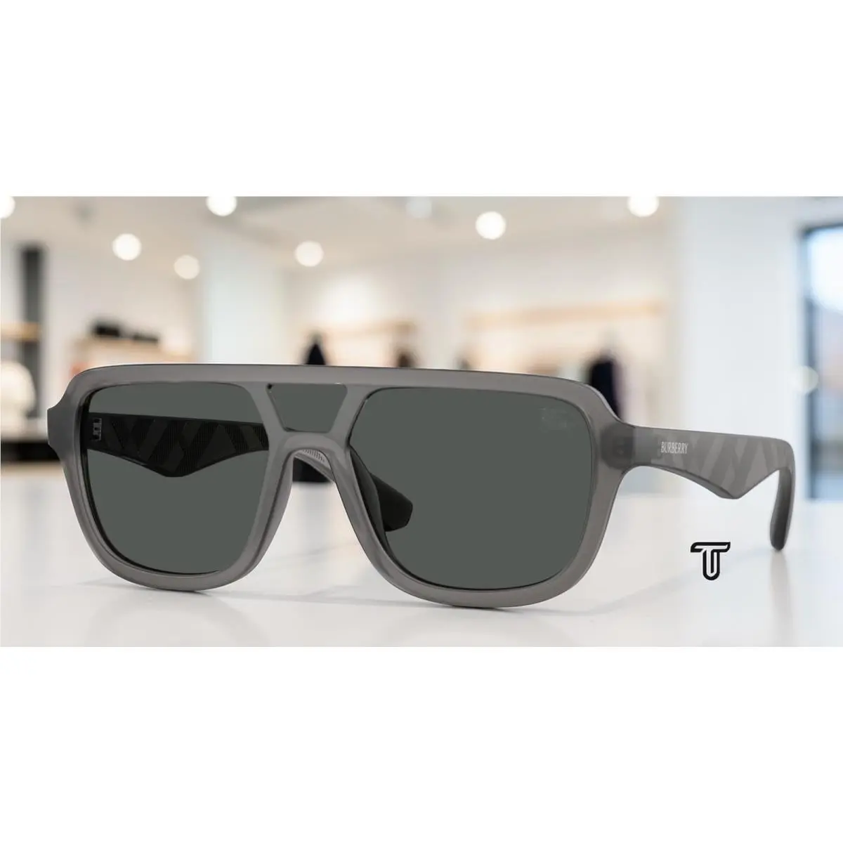 Burberry BE4474U 421387 Matte Grey Dark Grey 28 mm Men`s Sunglasses