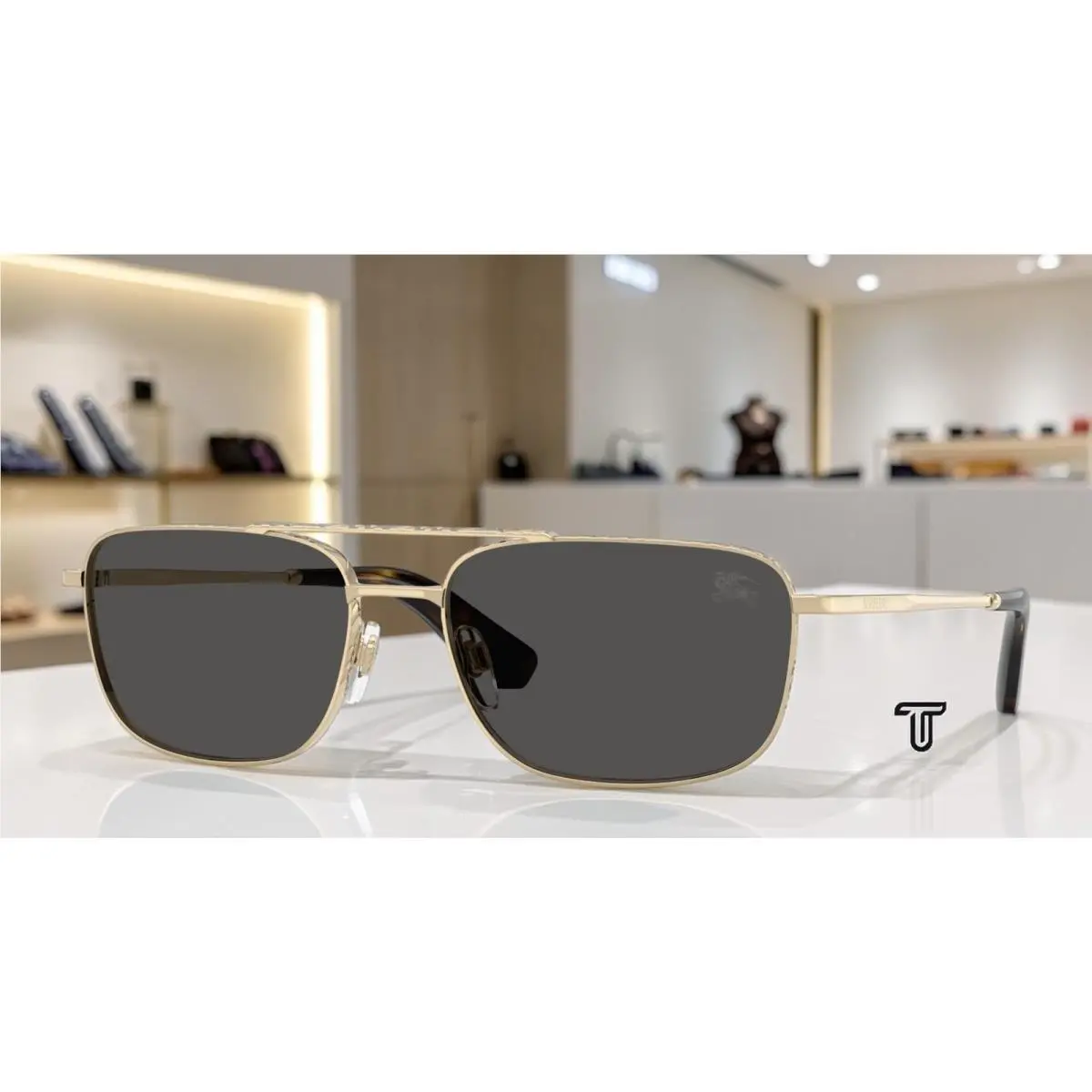 Burberry BE3170 110987 Light Gold Dark Grey 59 mm Men`s Sunglasses