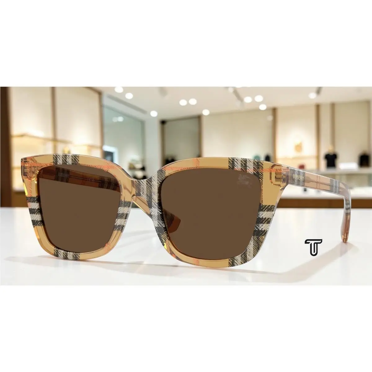Burberry BE4487F 416373 Check Sand Dark Brown 52 mm Women`s Sunglasses