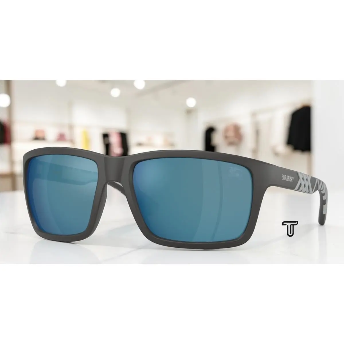 Burberry BE4483 423355 Matte Grey Blu Specchio 60 mm Men`s Sunglasses