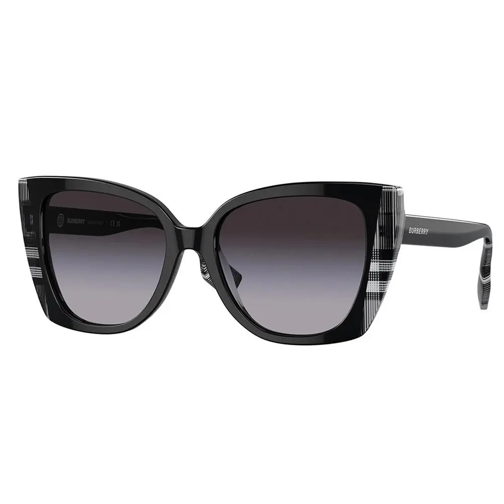 Burberry BE 4393 40518G Black/check White Plastic Sunglasses Grey Gradient Lens