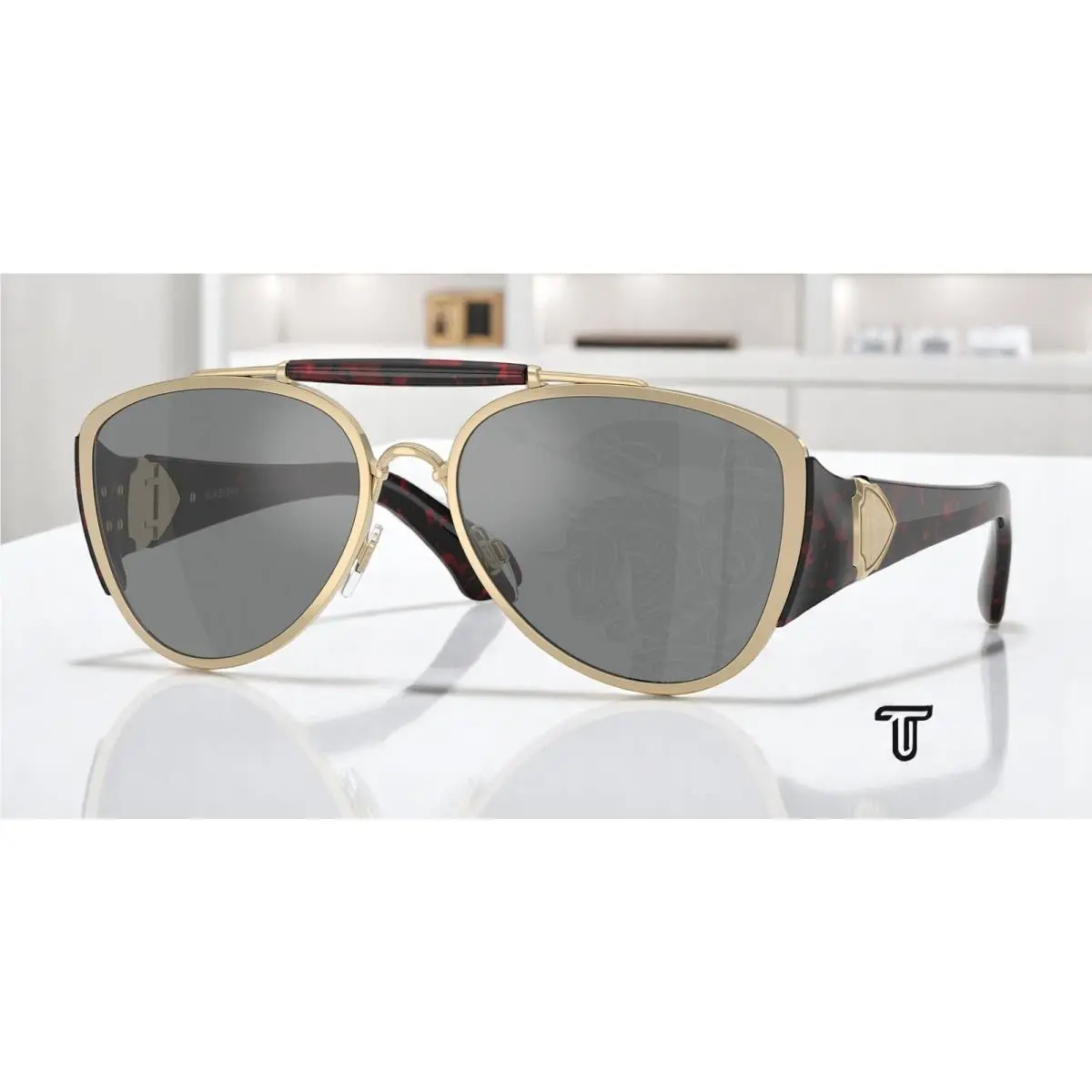 Burberry BE3161 1109AI Light Gold Dark Grey Tampo Silver 60 mm Unisex Sunglasses