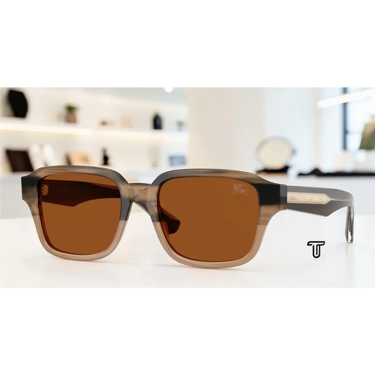 Burberry BE4484 420773 Striped Beige Dark Brown 53 mm Men`s Sunglasses