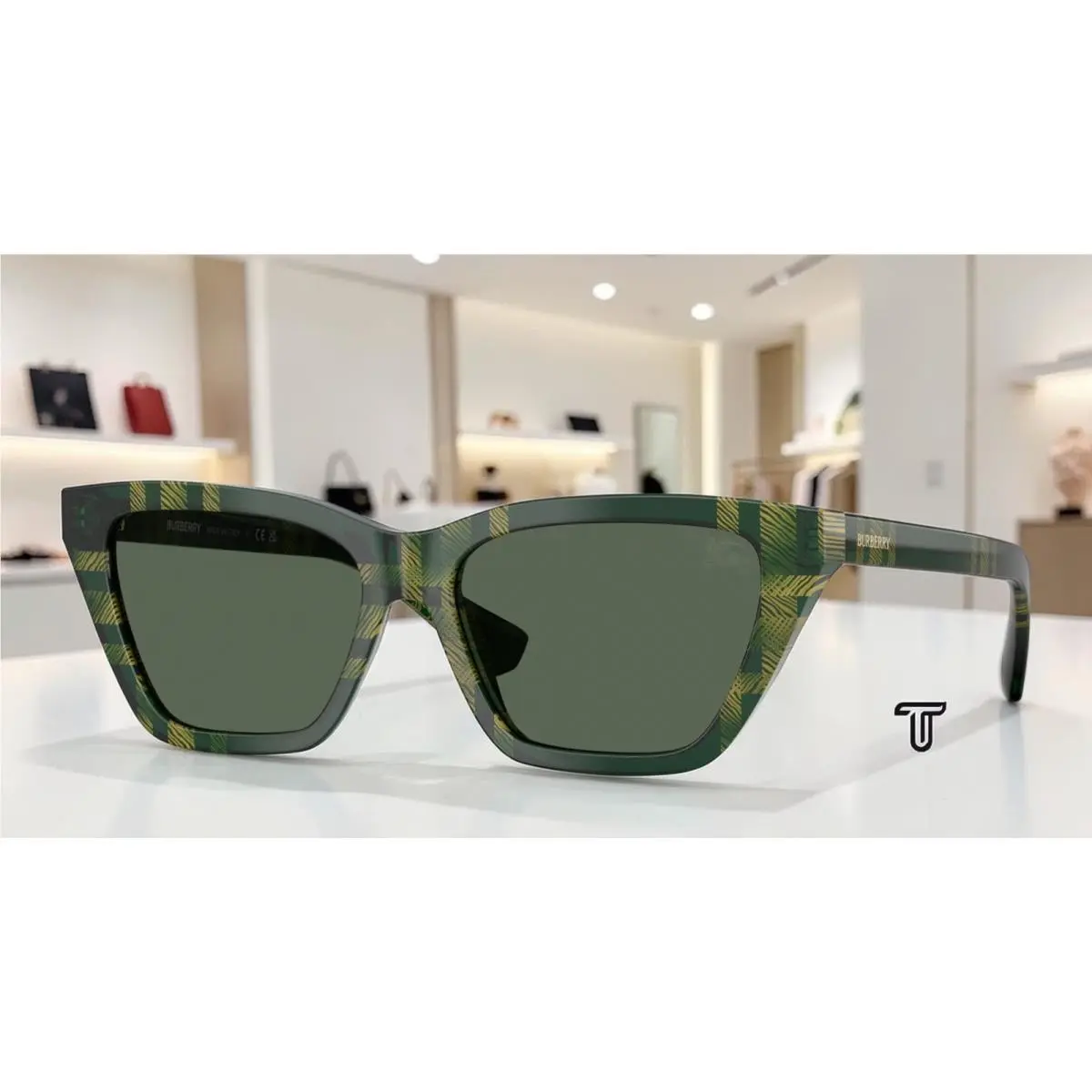 Burberry BE4468F 416971 Check Green Dark Green 54 mm Women`s Sunglasses