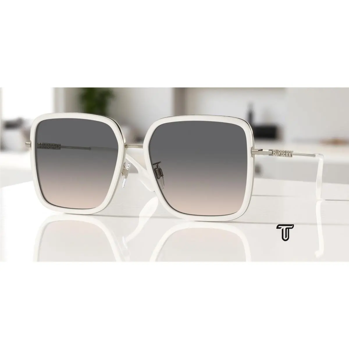 Burberry BE3145D 1109G9 Dionne Ivory Lt Brown Grad Grey 58 mm Women`s Sunglasses