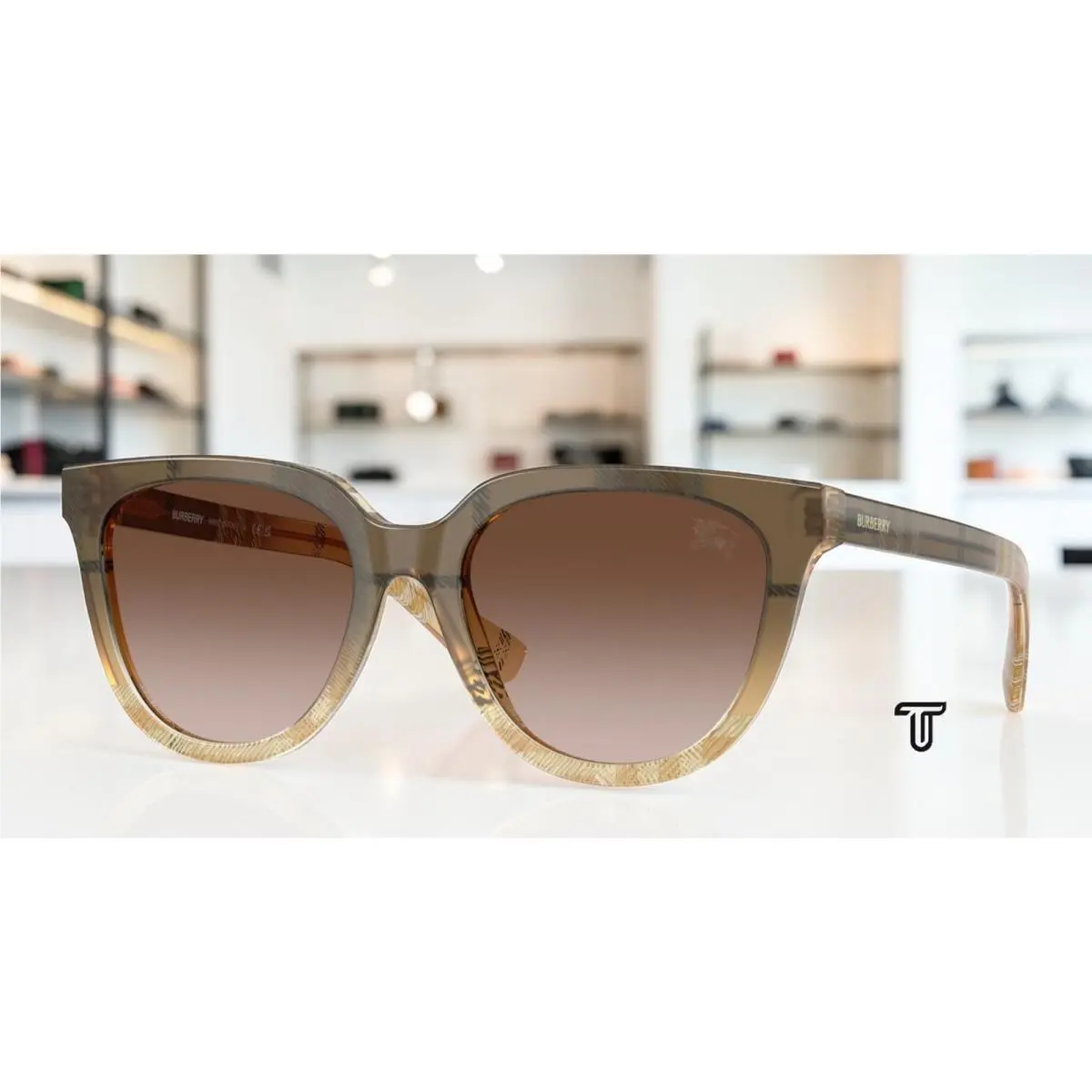 Burberry BE4469 420113 Check Beige Brown Gradient 53 mm Women`s Sunglasses