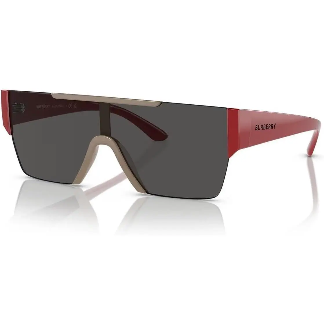 Burberry BE4291 404787 Shield Sunglasses Beige Red / Dark Grey Solid Lens