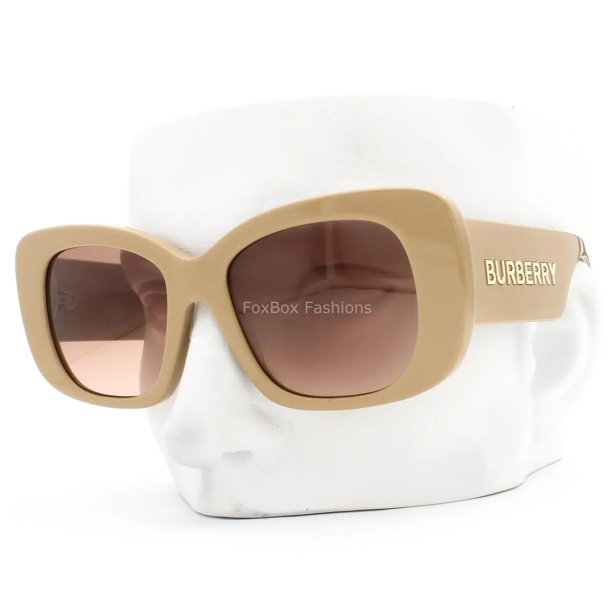 Burberry Sunglasses Polished Beige Light Brown Gold Logo B4410 3990/13 with Case