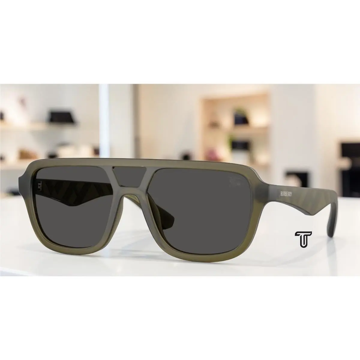 Burberry BE4474U 421287 Matte Green Dark Grey 28 mm Men`s Sunglasses