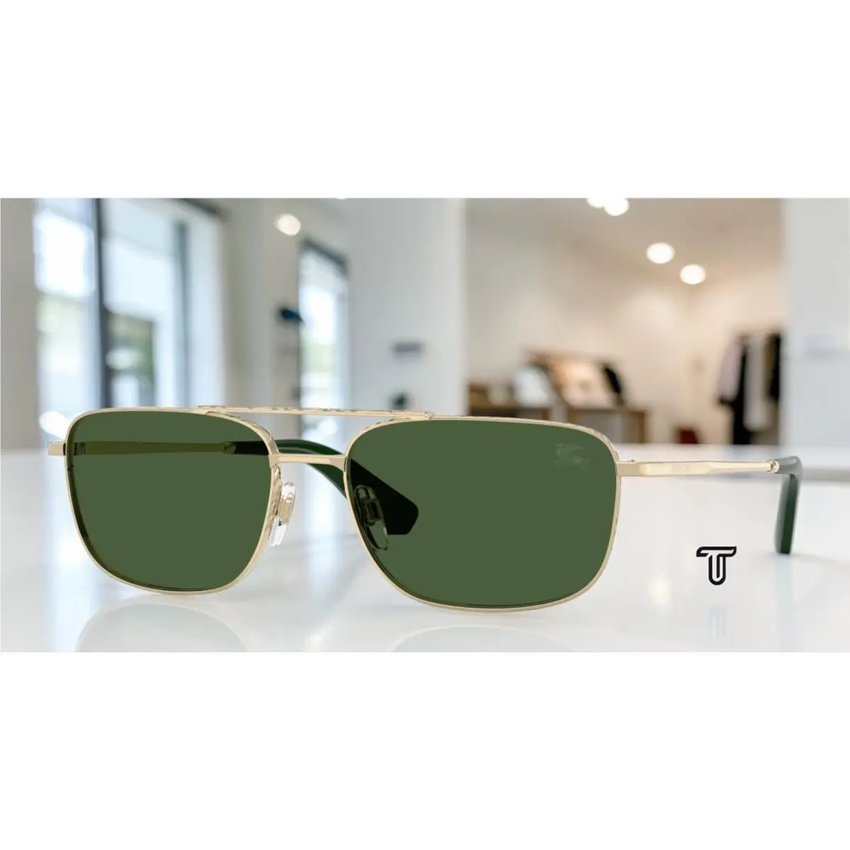 Burberry BE3170 110971 Light Gold Dark Green 59 mm Men`s Sunglasses