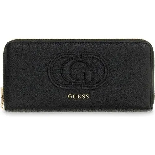 Guess Isola Logo Maxi Embossed Zip-around Womens Wallet In Black 14x9x3 CM