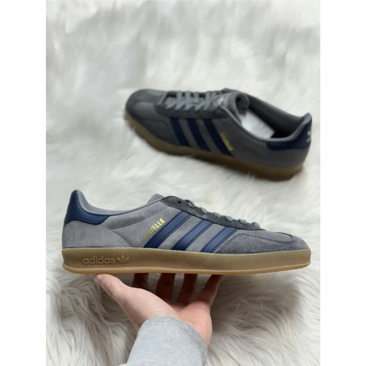 Adidas Gazelle Indoor Grey Night Indigo Mens JQ8397 Sz 5