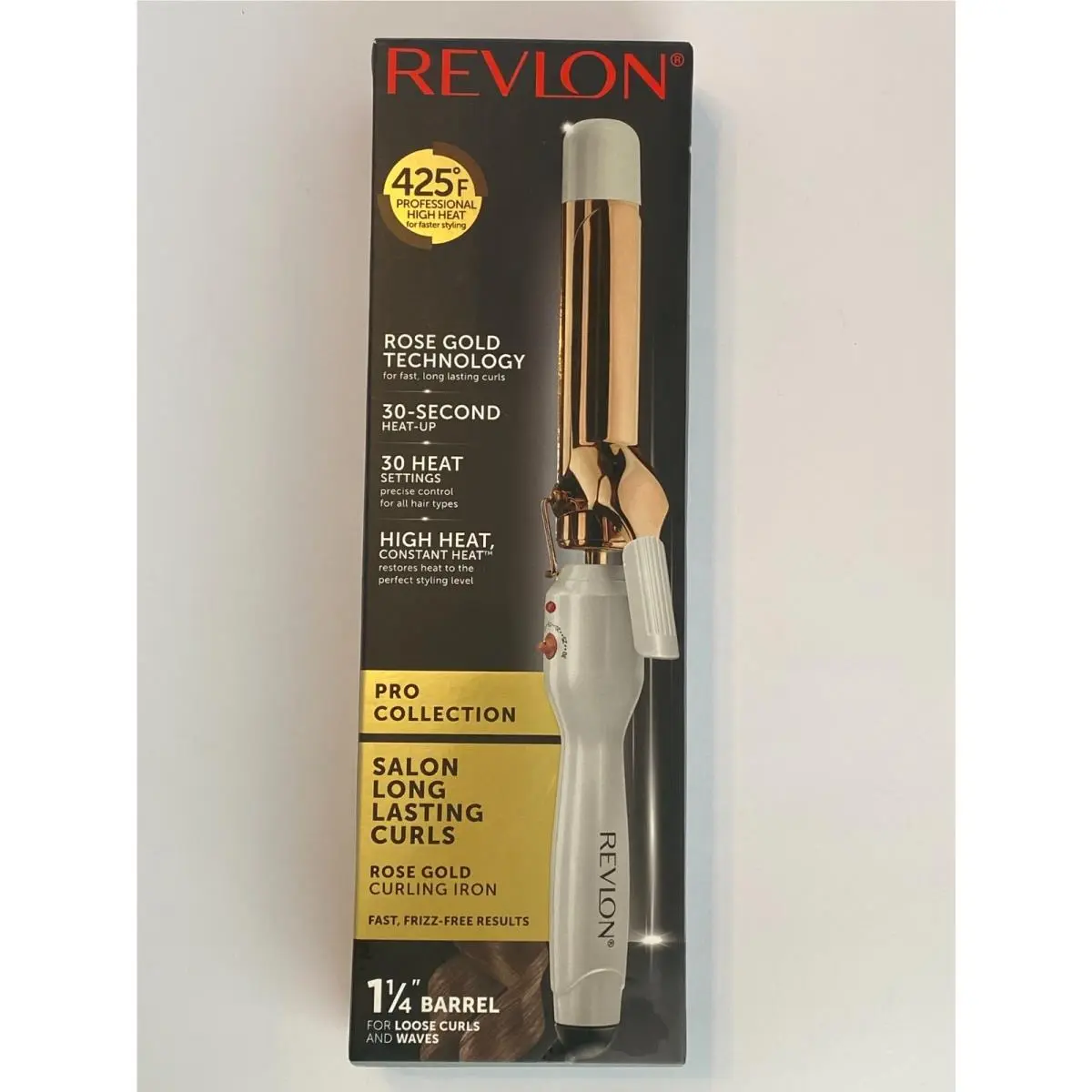 Revlon Pro Collection Rose Gold Curling Iron 1¼” Barrel – 30 Heat Settings 425°