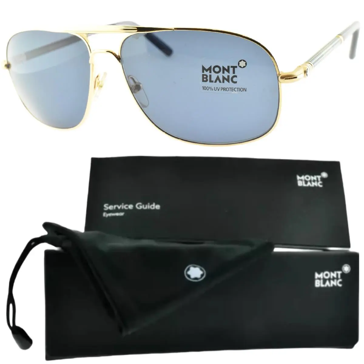 Montblanc Mont Blanc MB 513S 28V 61-14-140 Blue Gold Aviator Full Rim Mens Sunglasses