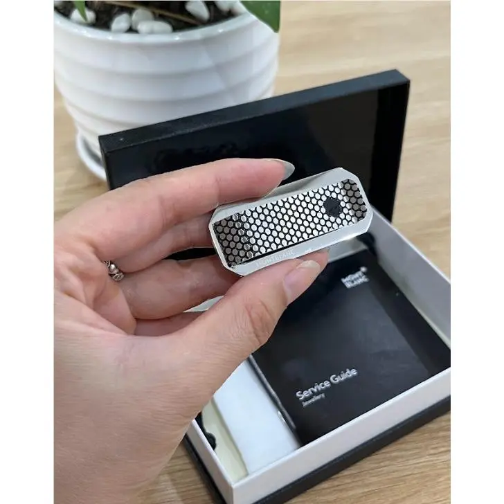 Montblanc Honey Comb Executive Money Clip Stainl Steel/onyx Silver 118621
